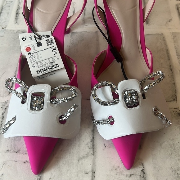 NWT Zara Embellished Bow Heeled Slingbacks - Picture 5 of 10